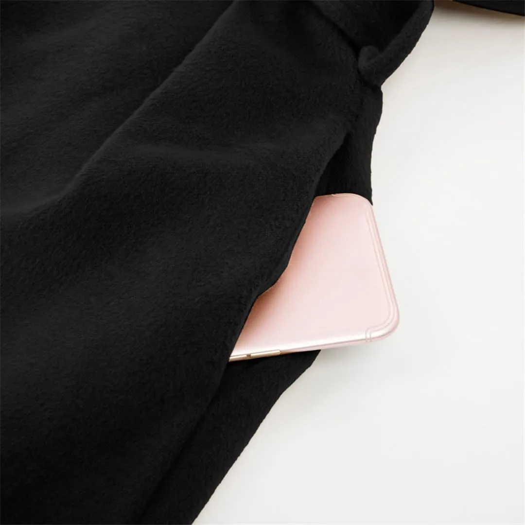 Women's Retro Double Breasted Wool Blend Trench Coat with Belt Long A-Line Winter Jacket