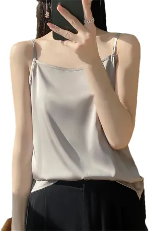 Women's Satin Strap Tank Top  Soft Silky Sleeveless Blouse Sexy Summer Camisole Vest