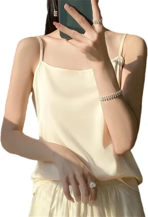 Women's Satin Strap Tank Top  Soft Silky Sleeveless Blouse Sexy Summer Camisole Vest