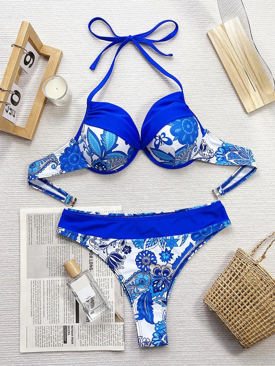 Women's Sexy High Waisted Bikini Set - Floral Bathing Suits