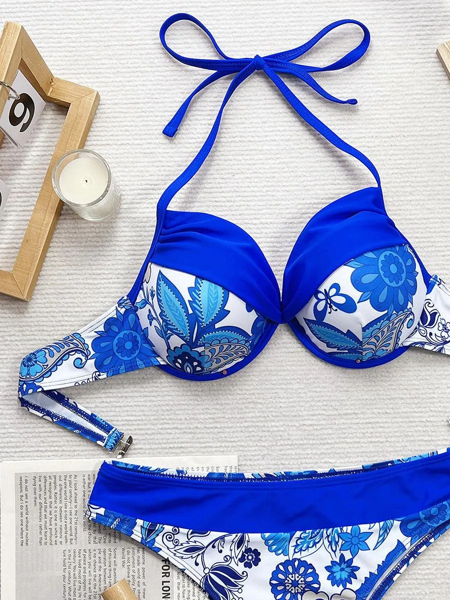 Women's Sexy High Waisted Bikini Set - Floral Bathing Suits