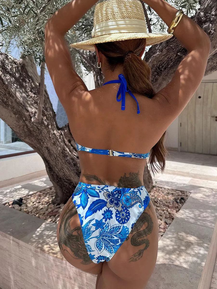 Women's Sexy High Waisted Bikini Set - Floral Bathing Suits