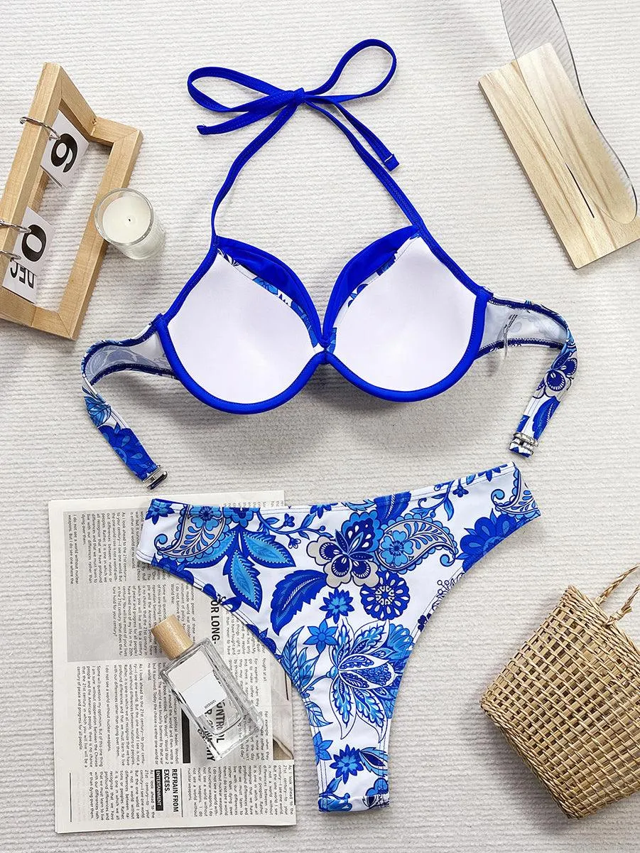 Women's Sexy High Waisted Bikini Set - Floral Bathing Suits