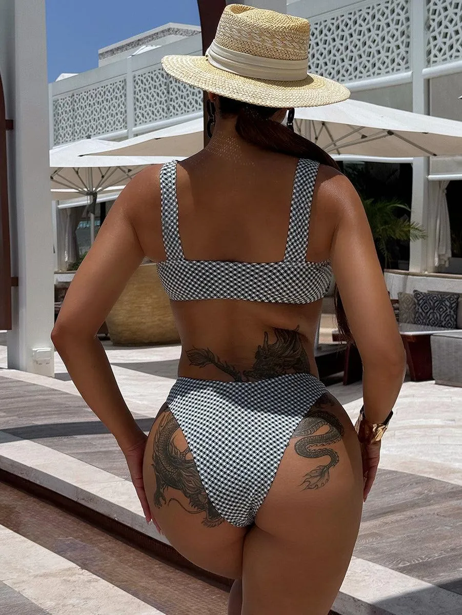 Women's Sexy Plaid Print Bikini Set - Stylish Bathing Suit