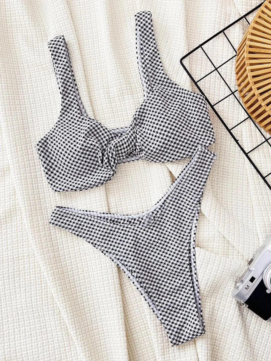 Women's Sexy Plaid Print Bikini Set - Stylish Bathing Suit