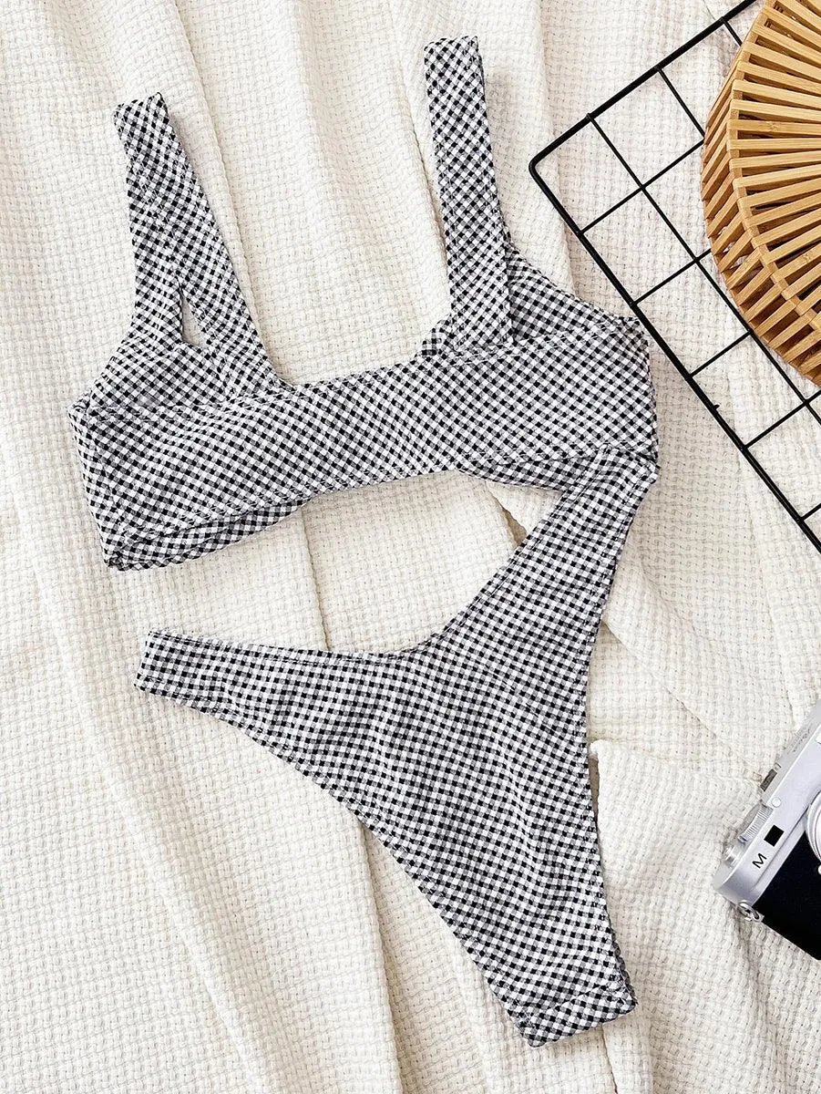 Women's Sexy Plaid Print Bikini Set - Stylish Bathing Suit