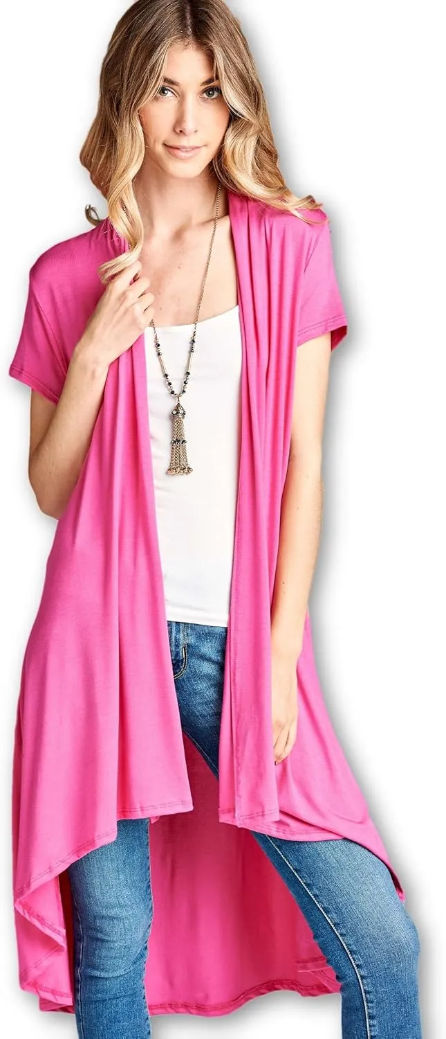 Women's Short Sleeve Ultra Soft Viscose Made from Bamboo Layering Long Duster Cardigan