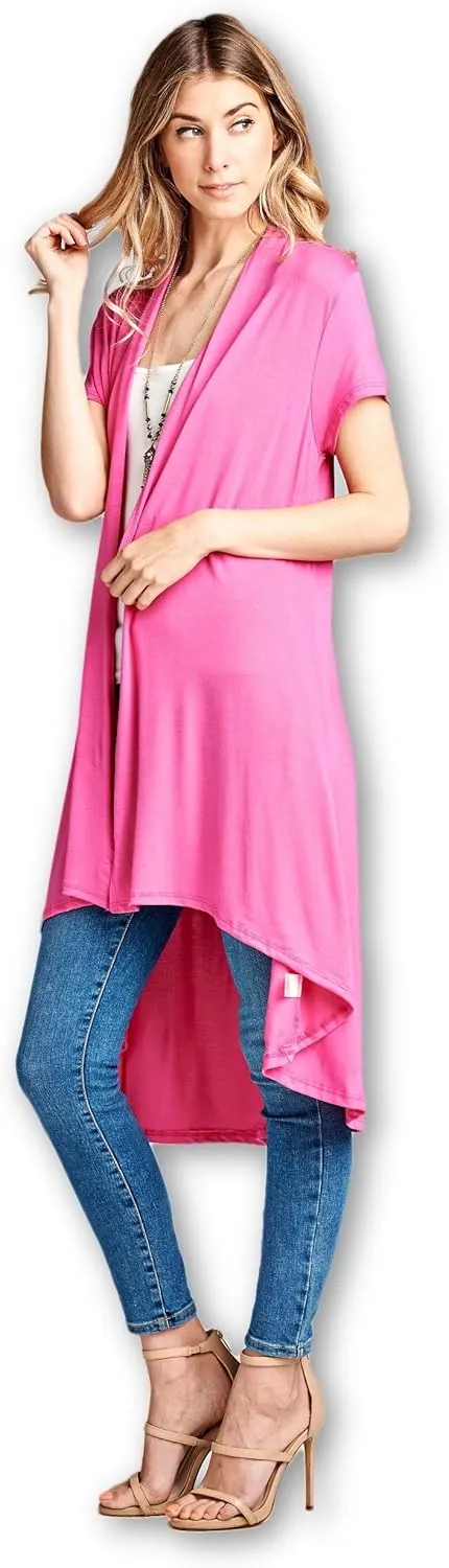 Women's Short Sleeve Ultra Soft Viscose Made from Bamboo Layering Long Duster Cardigan