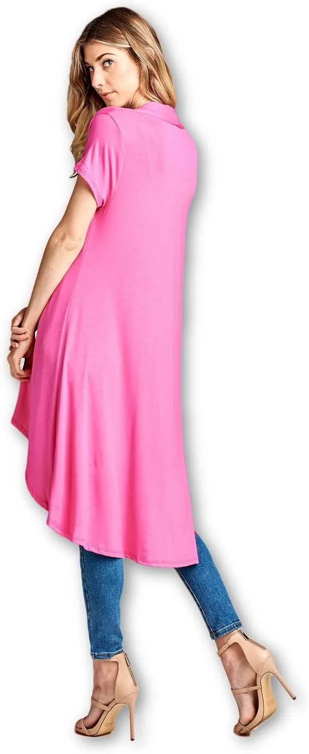 Women's Short Sleeve Ultra Soft Viscose Made from Bamboo Layering Long Duster Cardigan