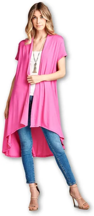 Women's Short Sleeve Ultra Soft Viscose Made from Bamboo Layering Long Duster Cardigan