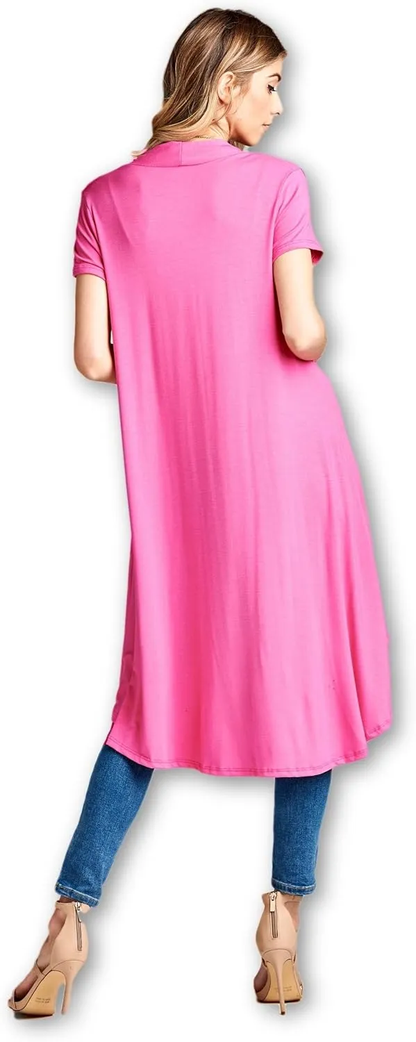 Women's Short Sleeve Ultra Soft Viscose Made from Bamboo Layering Long Duster Cardigan