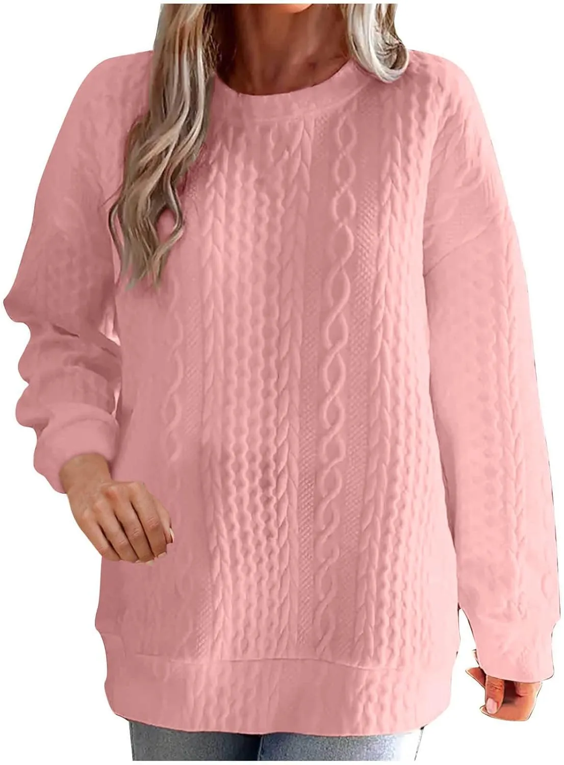 Womens Solid Oversized Sweatshirt Long Sleeve Pullover Tops Sweatshirt Long Sleeved Round Neck Sweaters