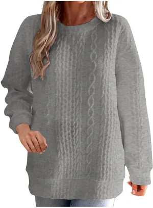 Womens Solid Oversized Sweatshirt Long Sleeve Pullover Tops Sweatshirt Long Sleeved Round Neck Sweaters