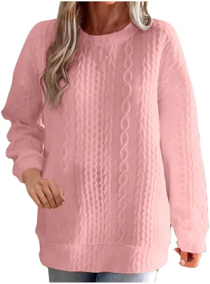 Womens Solid Oversized Sweatshirt Long Sleeve Pullover Tops Sweatshirt Long Sleeved Round Neck Sweaters