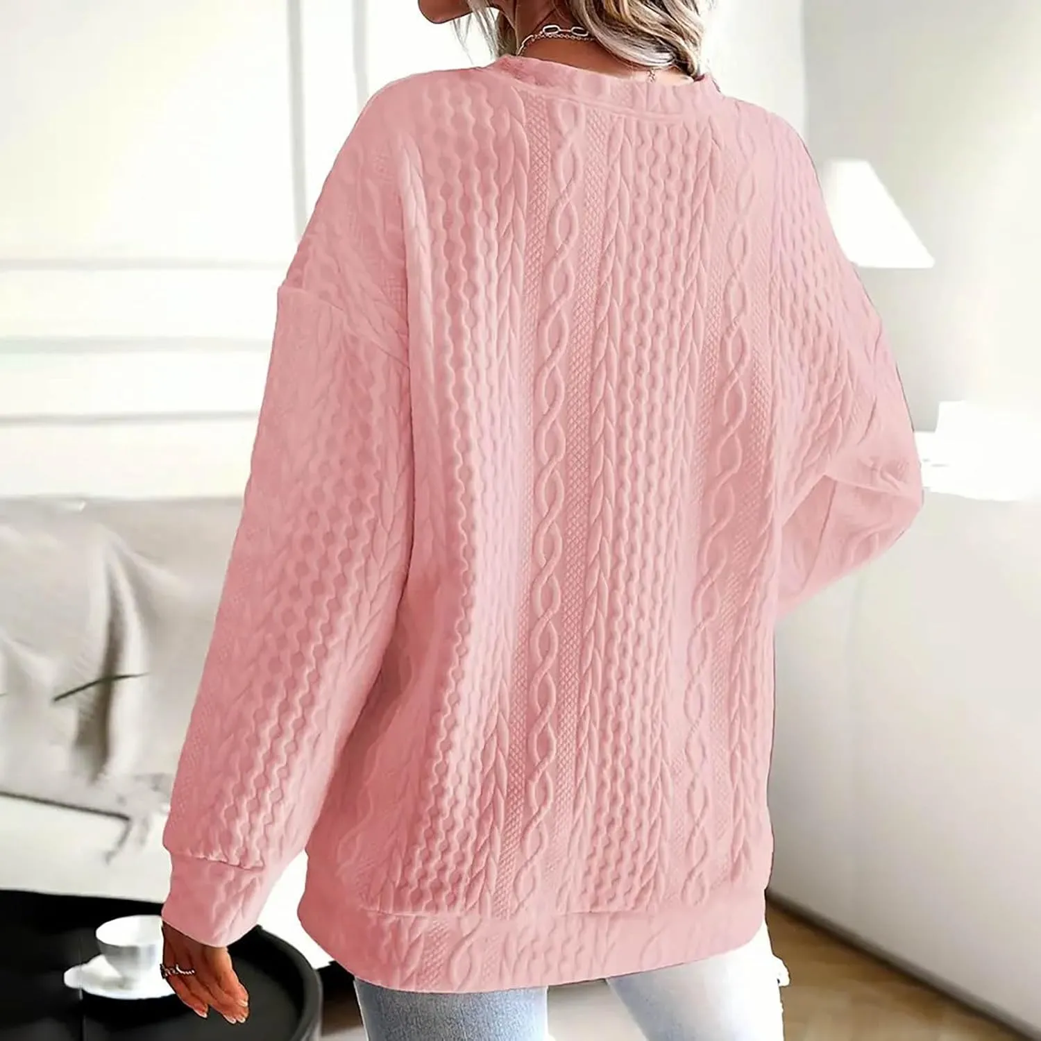 Womens Solid Oversized Sweatshirt Long Sleeve Pullover Tops Sweatshirt Long Sleeved Round Neck Sweaters
