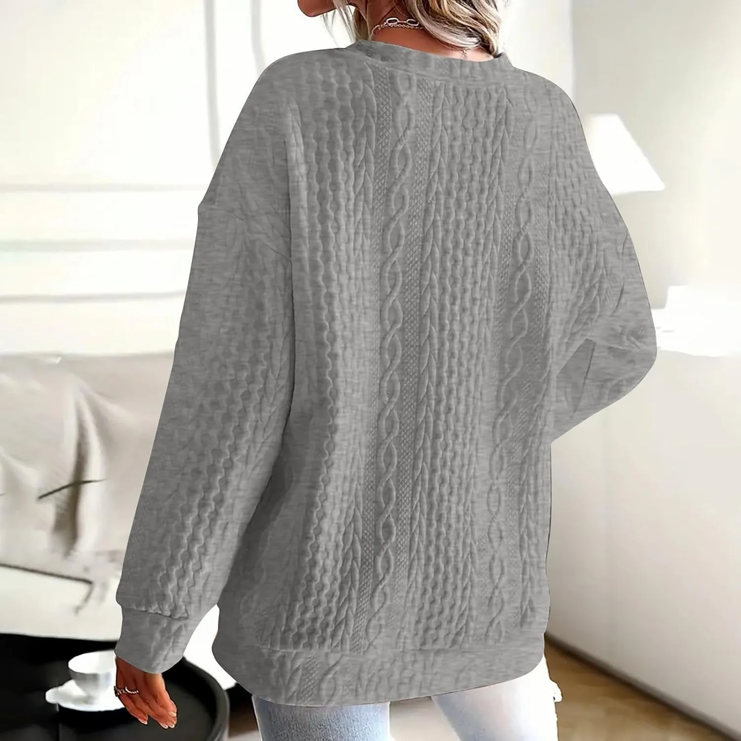 Womens Solid Oversized Sweatshirt Long Sleeve Pullover Tops Sweatshirt Long Sleeved Round Neck Sweaters