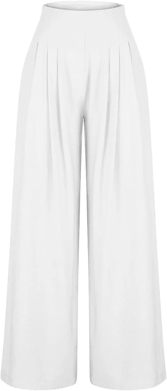 Women's Summer Wide Leg Palazzo Pants Fashion High Waistd Loose Elastic Waist Slacks Casual Going Out Flowy Trousers