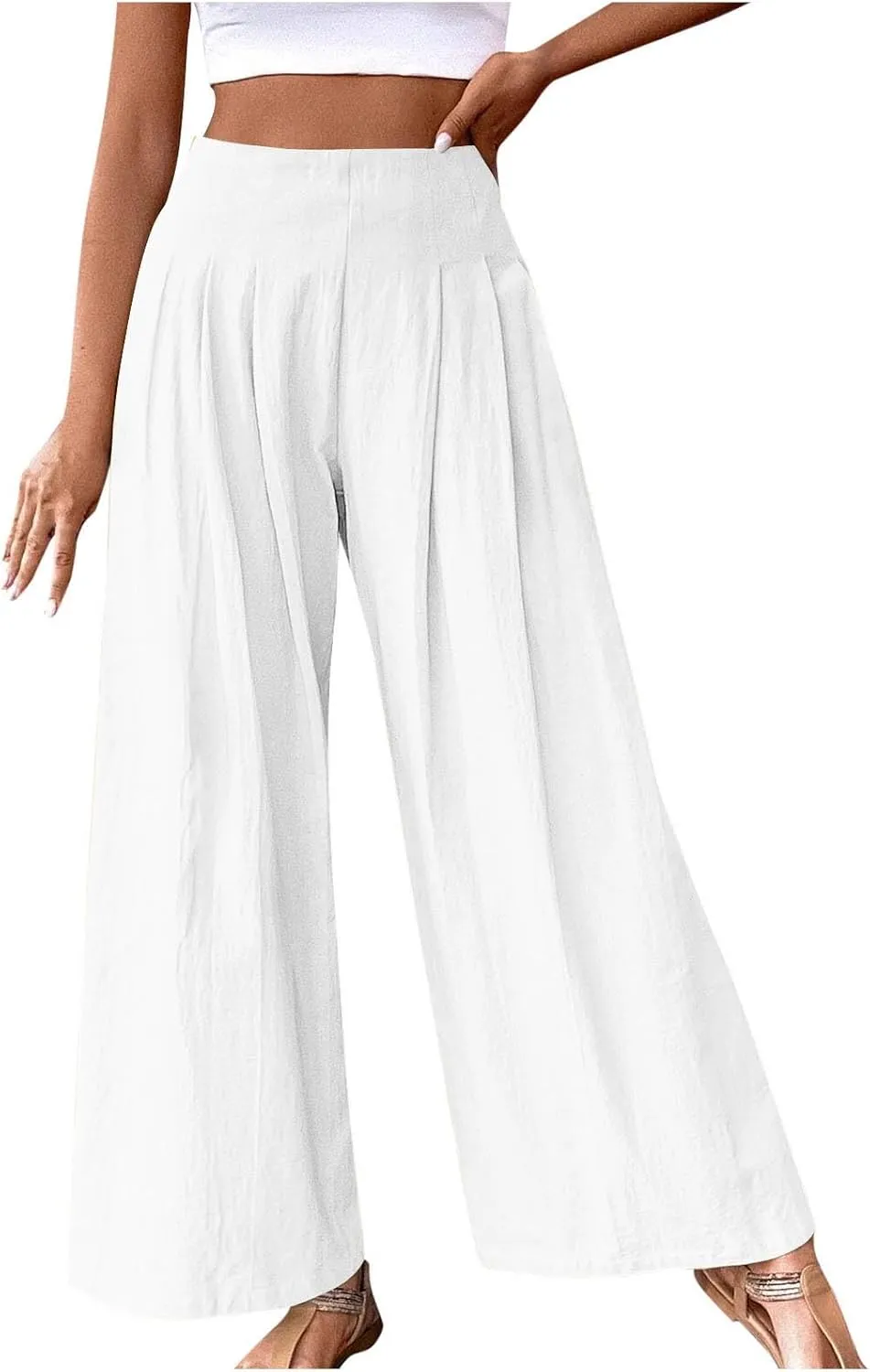 Women's Summer Wide Leg Palazzo Pants Fashion High Waistd Loose Elastic Waist Slacks Casual Going Out Flowy Trousers