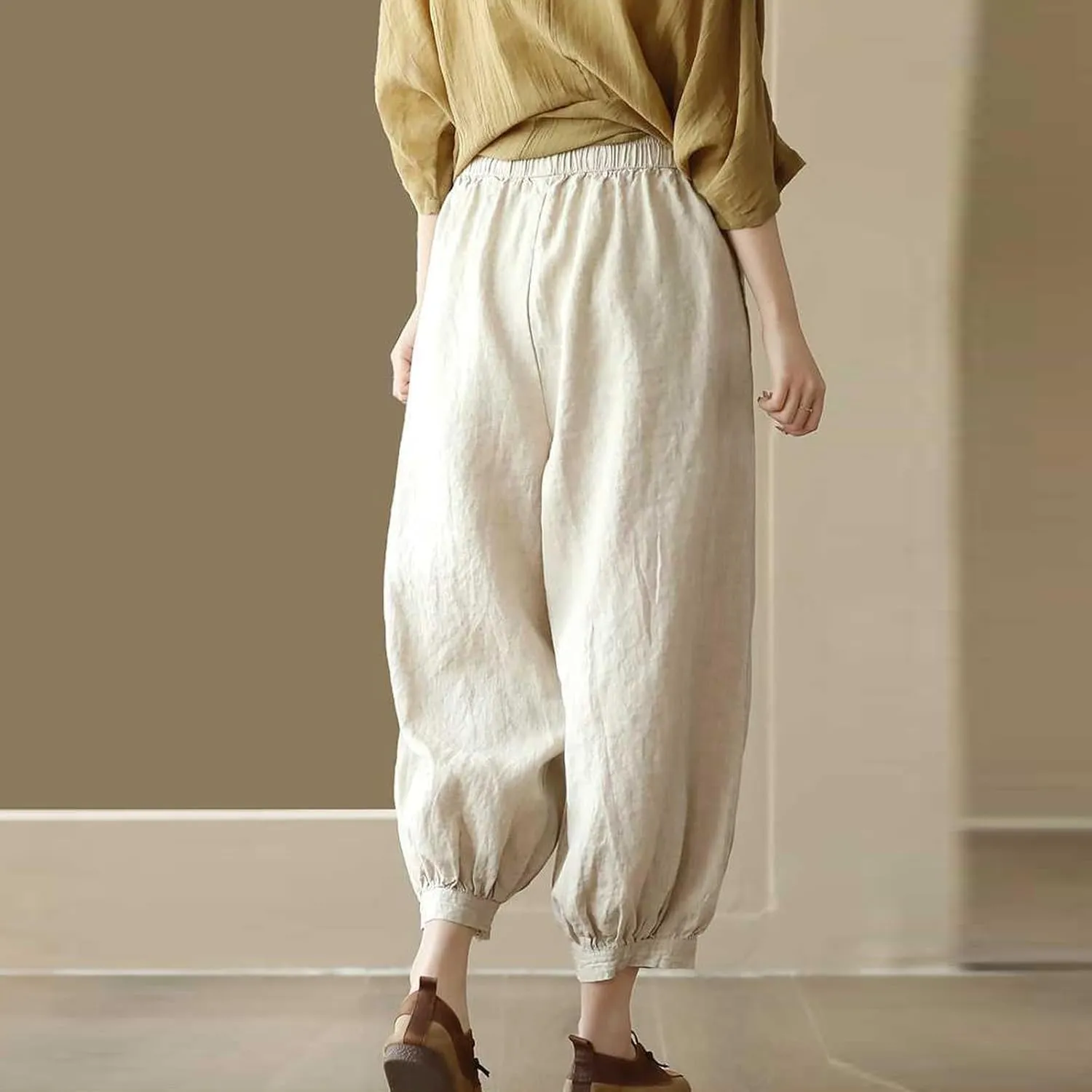 Womens Sweatpants, Straight Leg Striped Side Linen Peasant Pants Casual Elastic Waist