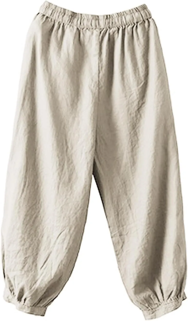 Womens Sweatpants, Straight Leg Striped Side Linen Peasant Pants Casual Elastic Waist