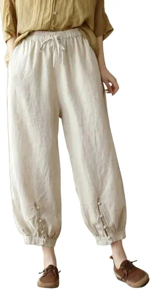 Womens Sweatpants, Straight Leg Striped Side Linen Peasant Pants Casual Elastic Waist