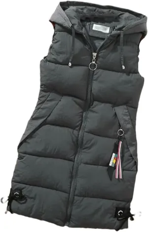 Women's Thick Warm Down Cotton-Padded Waistcoat Autumn Winter Sleeveless Long Hooded Vest Korean Loose Jacket Outwear