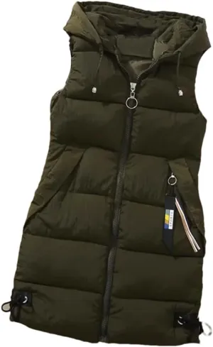 Women's Thick Warm Down Cotton-Padded Waistcoat Autumn Winter Sleeveless Long Hooded Vest Korean Loose Jacket Outwear