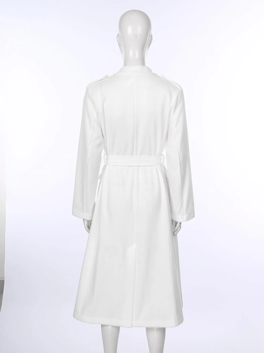 Women's Trench Coat Long Sleeve Lapel Winter Overcoat Mid-Long Belted Slim Outerwear Coat
