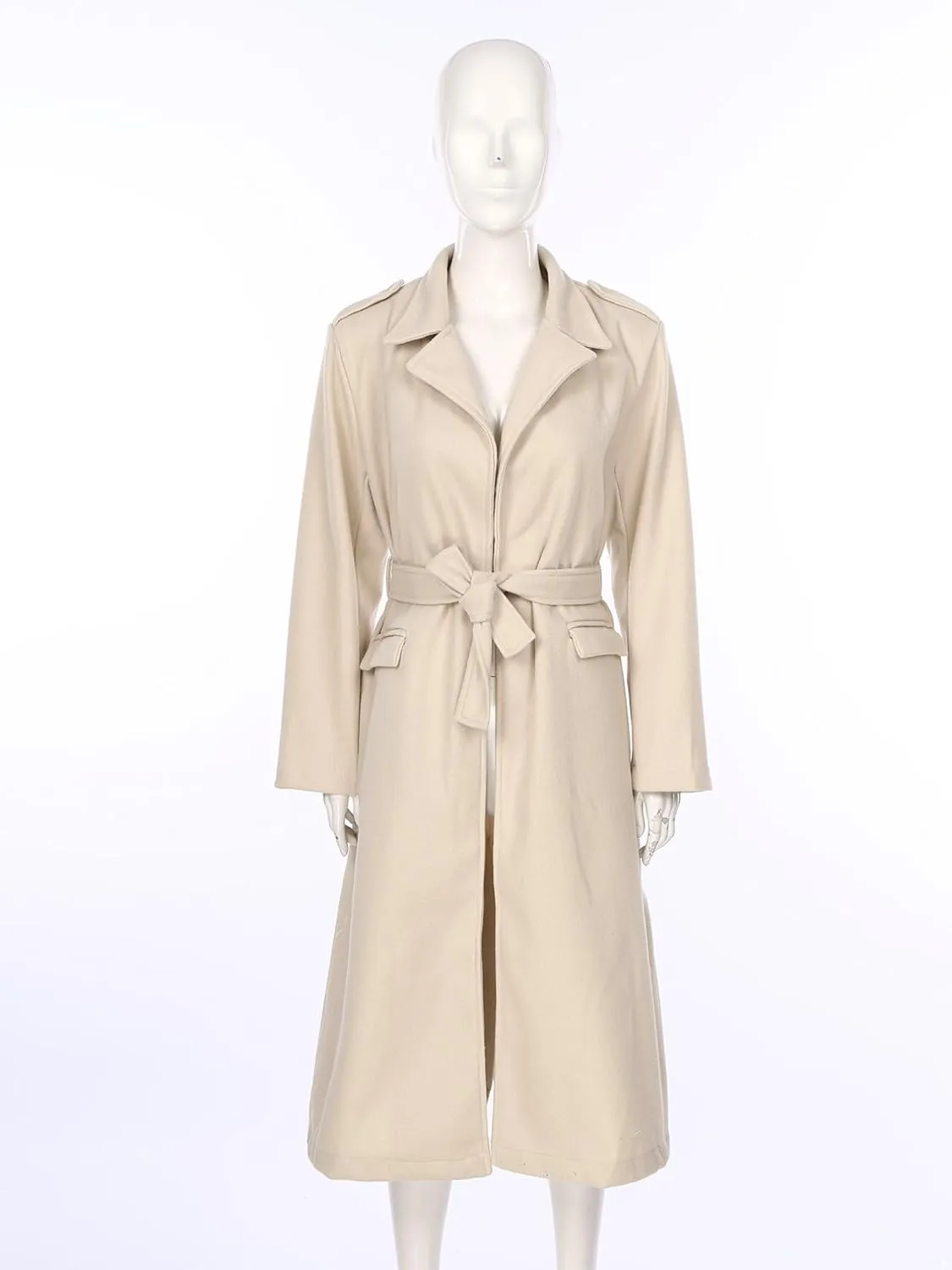 Women's Trench Coat Long Sleeve Lapel Winter Overcoat Mid-Long Belted Slim Outerwear Coat