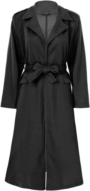 Women's Trench Coat Long Sleeve Lapel Winter Overcoat Mid-Long Belted Slim Outerwear Coat