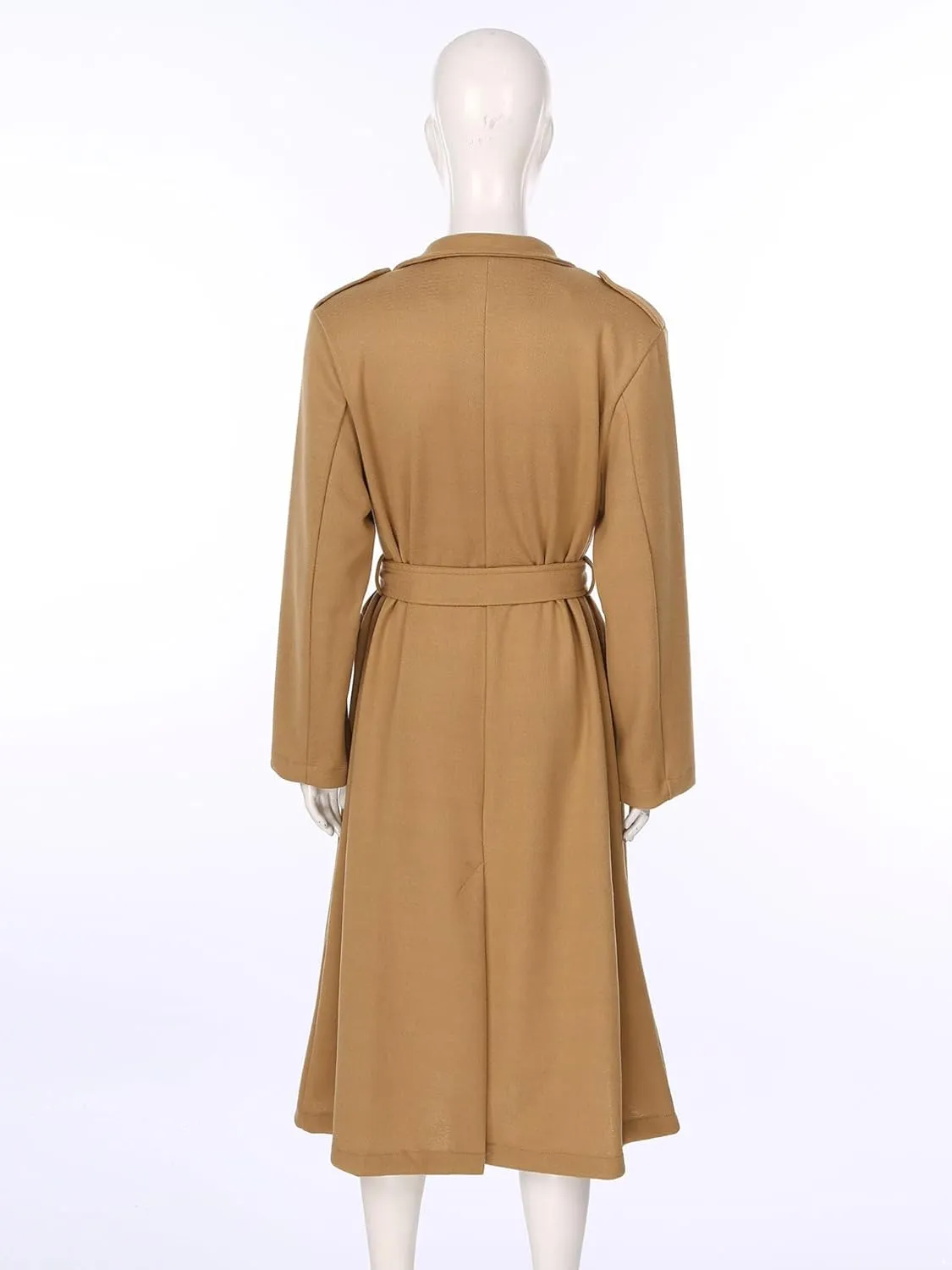 Women's Trench Coat Long Sleeve Lapel Winter Overcoat Mid-Long Belted Slim Outerwear Coat
