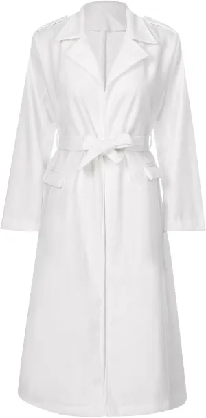 Women's Trench Coat Long Sleeve Lapel Winter Overcoat Mid-Long Belted Slim Outerwear Coat