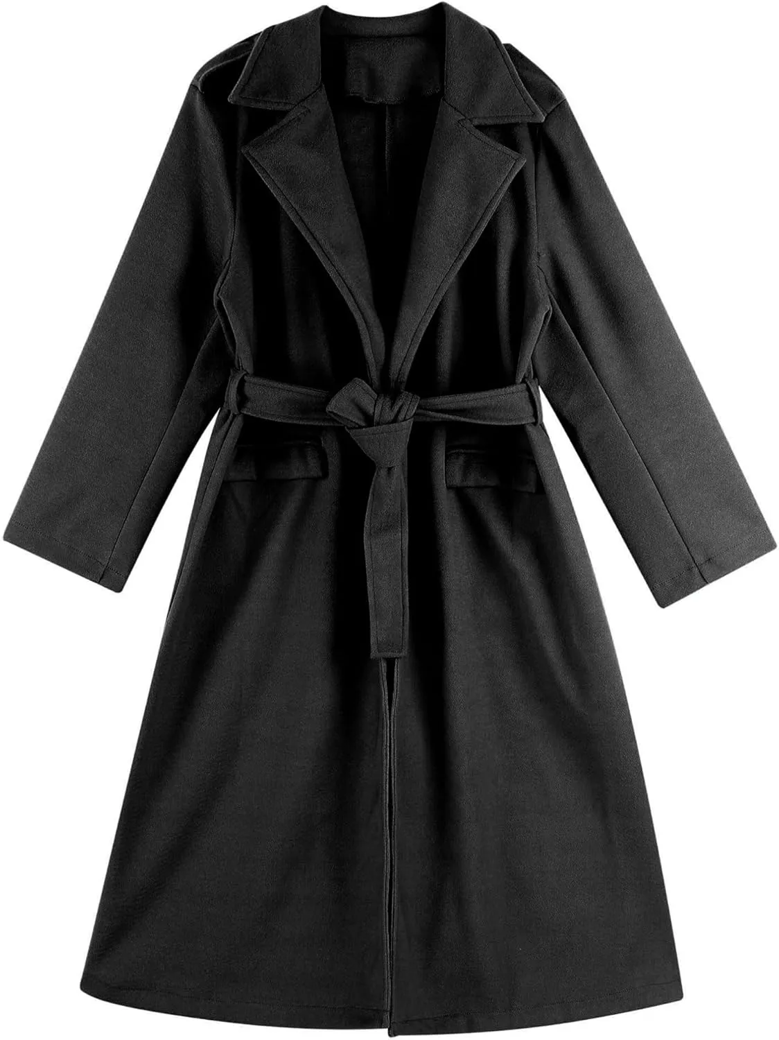 Women's Trench Coat Long Sleeve Lapel Winter Overcoat Mid-Long Belted Slim Outerwear Coat