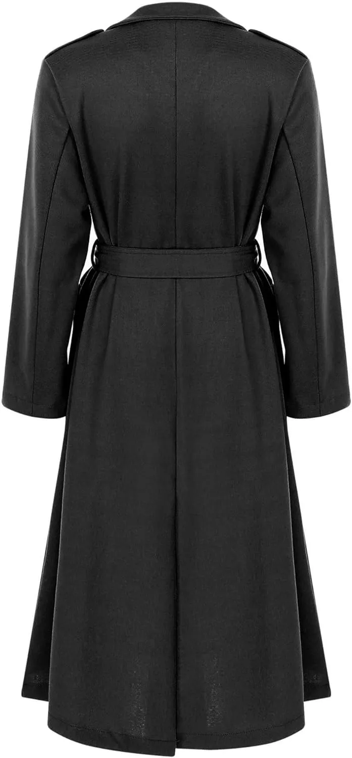 Women's Trench Coat Long Sleeve Lapel Winter Overcoat Mid-Long Belted Slim Outerwear Coat