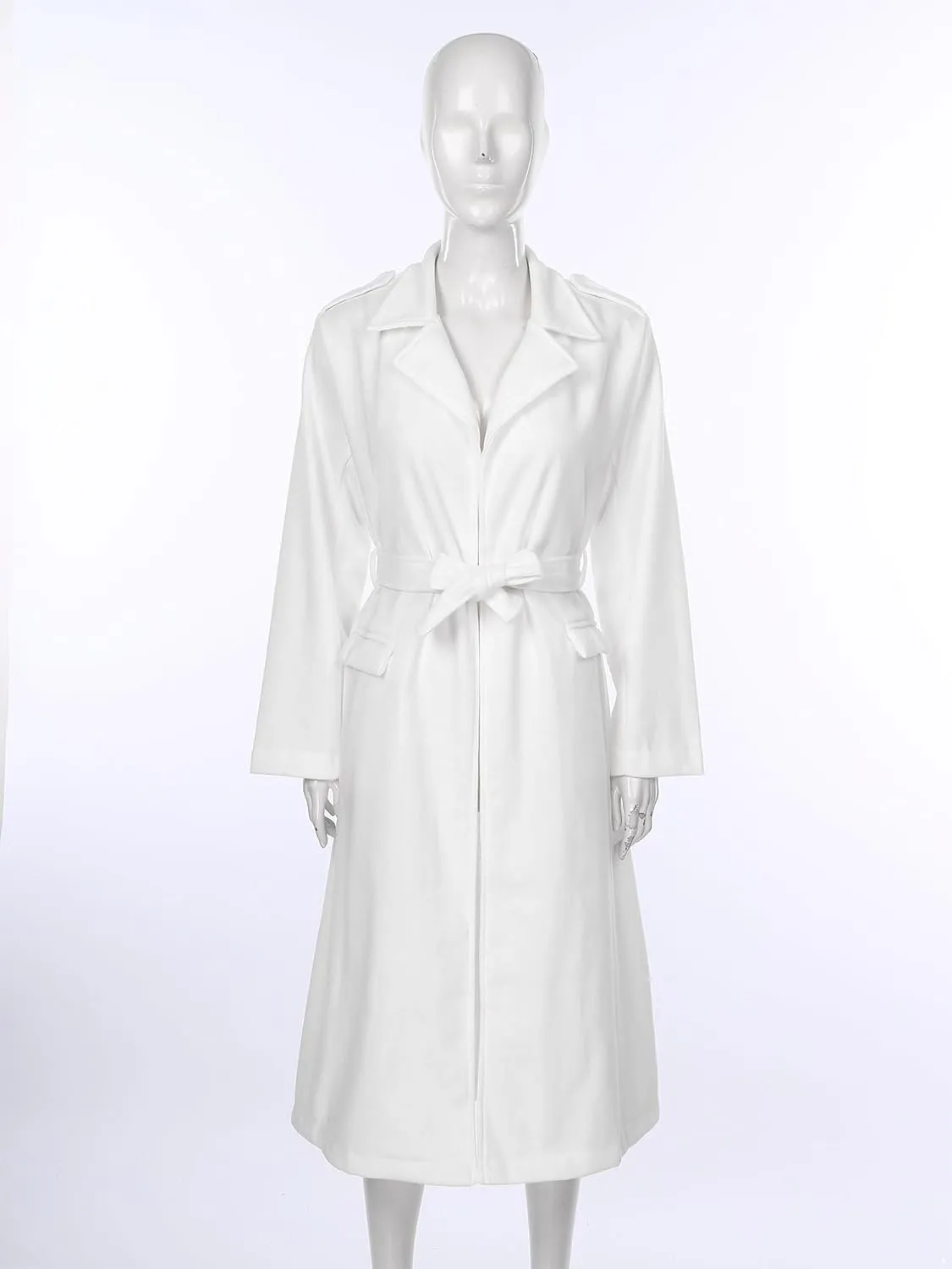 Women's Trench Coat Long Sleeve Lapel Winter Overcoat Mid-Long Belted Slim Outerwear Coat