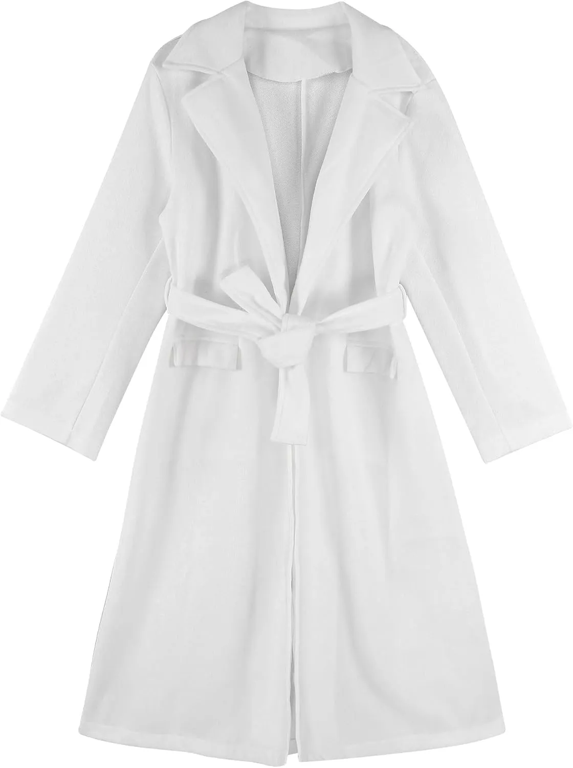 Women's Trench Coat Long Sleeve Lapel Winter Overcoat Mid-Long Belted Slim Outerwear Coat