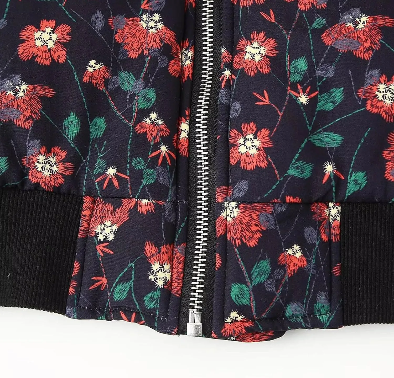 Women's Trendy Cropped Bomber Jacket Printed Down Jacket Zipper Long Sleeve Cotton Padded Coat Outerwear