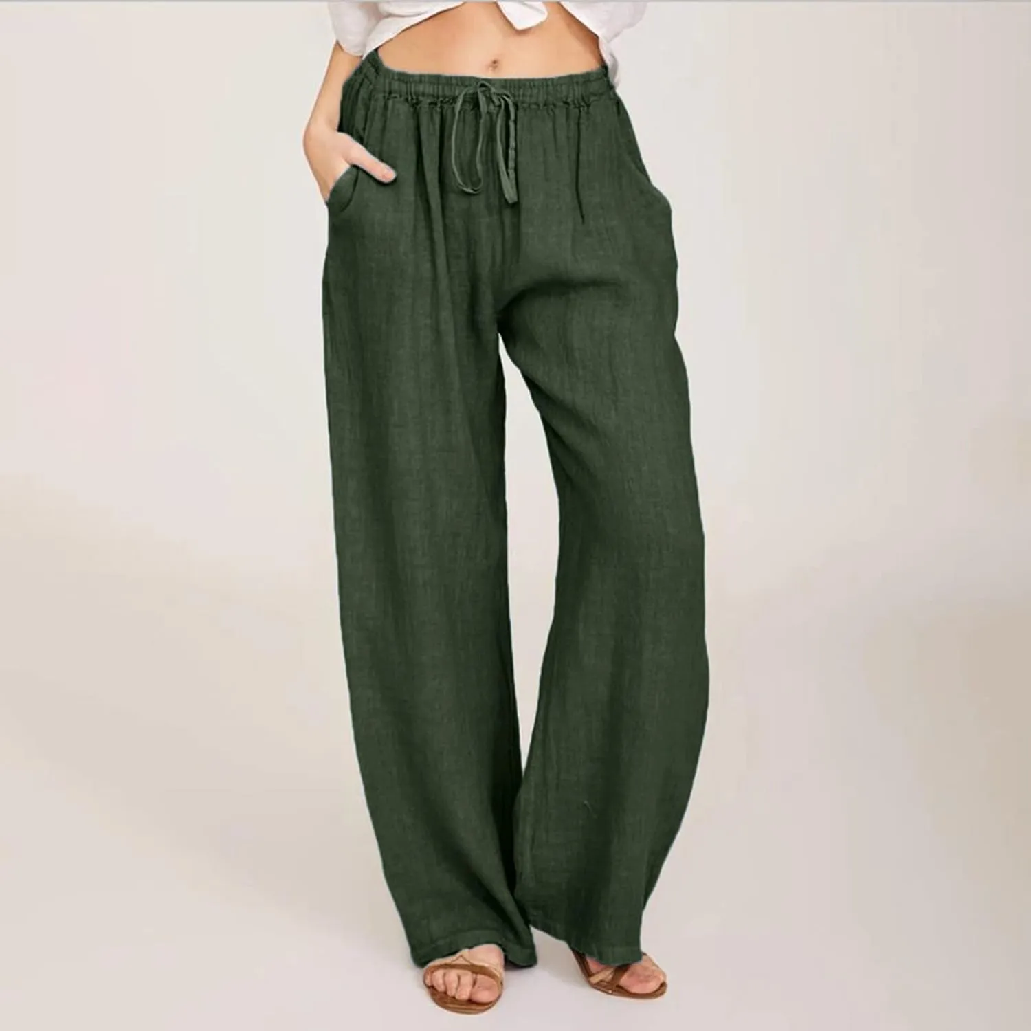 Womens Wide Leg Harem Pants Winter Tight Travel Jeans with Pockets Flare Leggings Elastic Waist