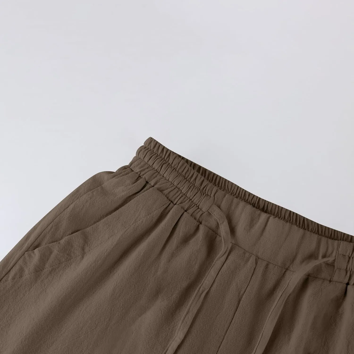 Womens Wide Leg Pants Linen 2025 Beach Summer Drawstring Elastic Waist Pants High Rise with Pocket Comfy Solid Trouser