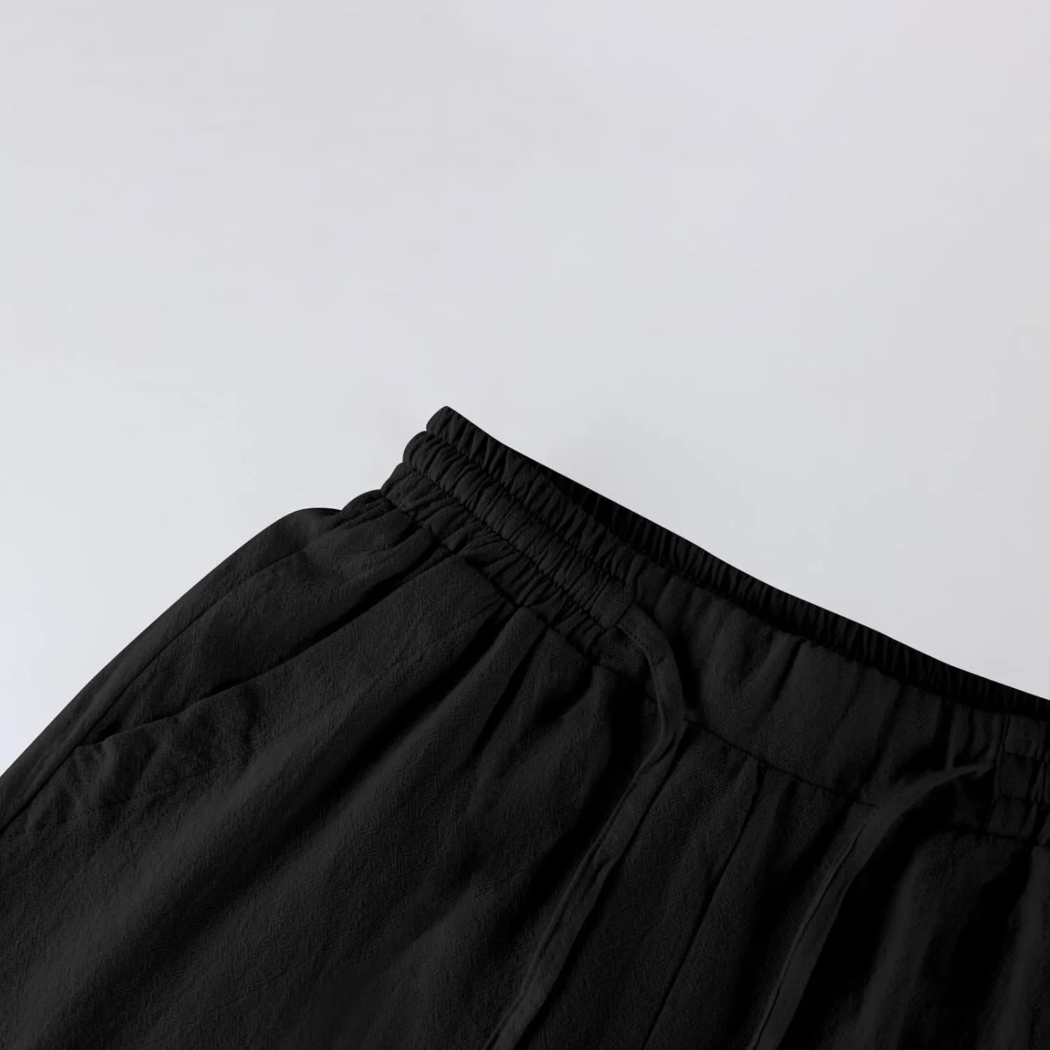 Womens Wide Leg Pants Linen 2025 Beach Summer Drawstring Elastic Waist Pants High Rise with Pocket Comfy Solid Trouser