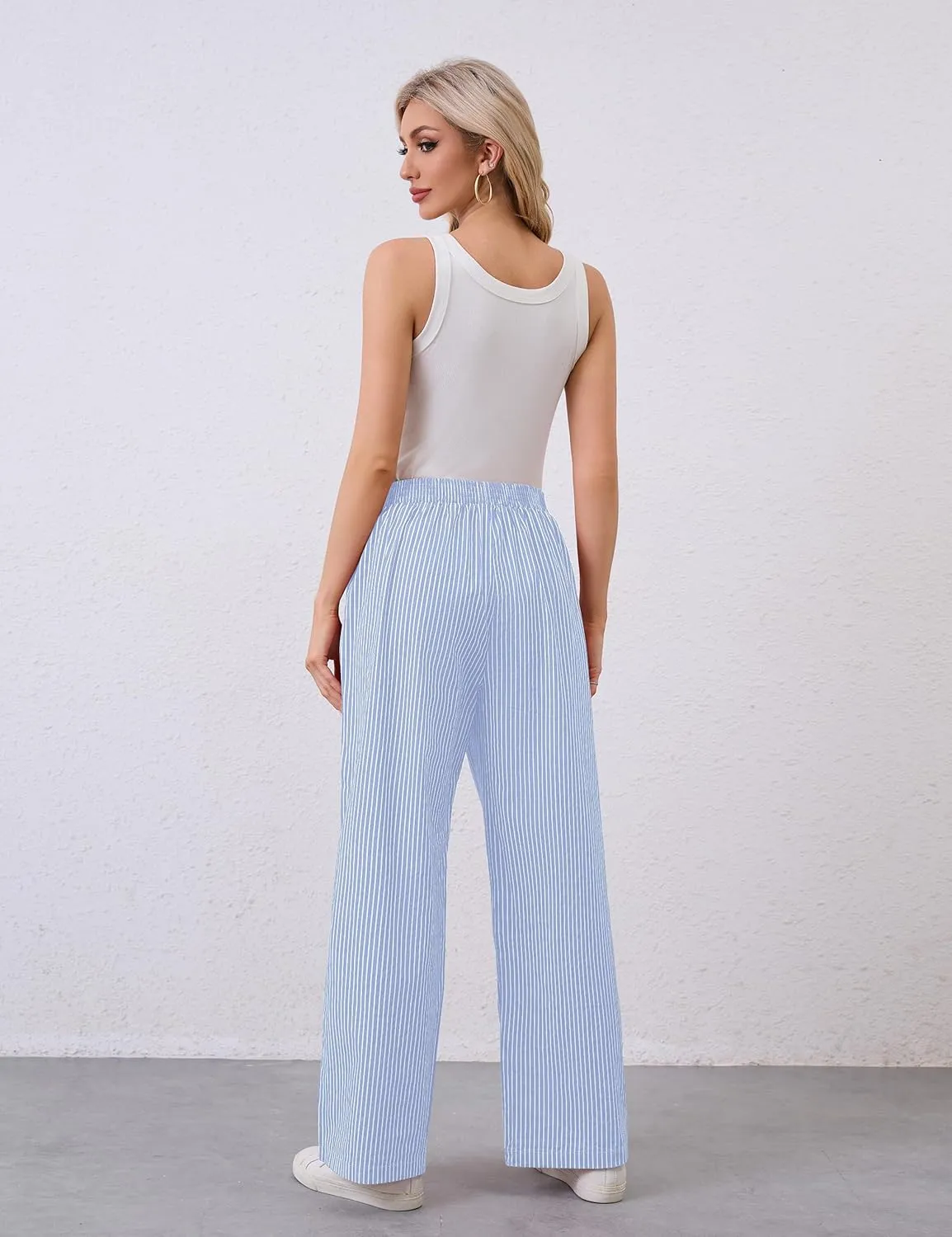 Womens Y2K Striped Lounge Pants Low Rise Elastic Waist Pajamas Pants Casual Loose Wide Leg Trousers With Pockets