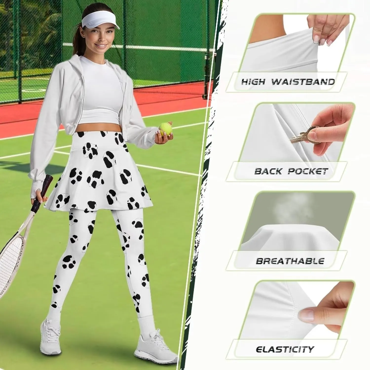 Womens Yoga Leggings with Skirts Tennis Skirts with Fashionable Breathable Skirted XS-3XL