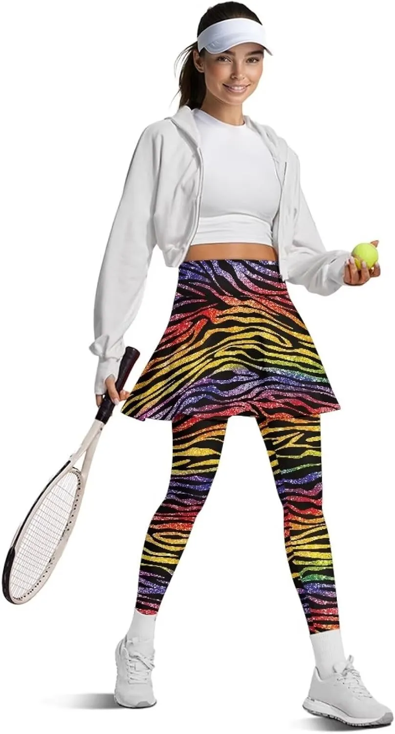 Womens Yoga Leggings with Skirts Tennis Skirts with Fashionable Breathable Skirted XS-3XL
