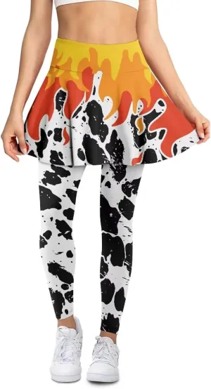 Womens Yoga Leggings with Skirts Tennis Skirts with Fashionable Breathable Skirted XS-3XL