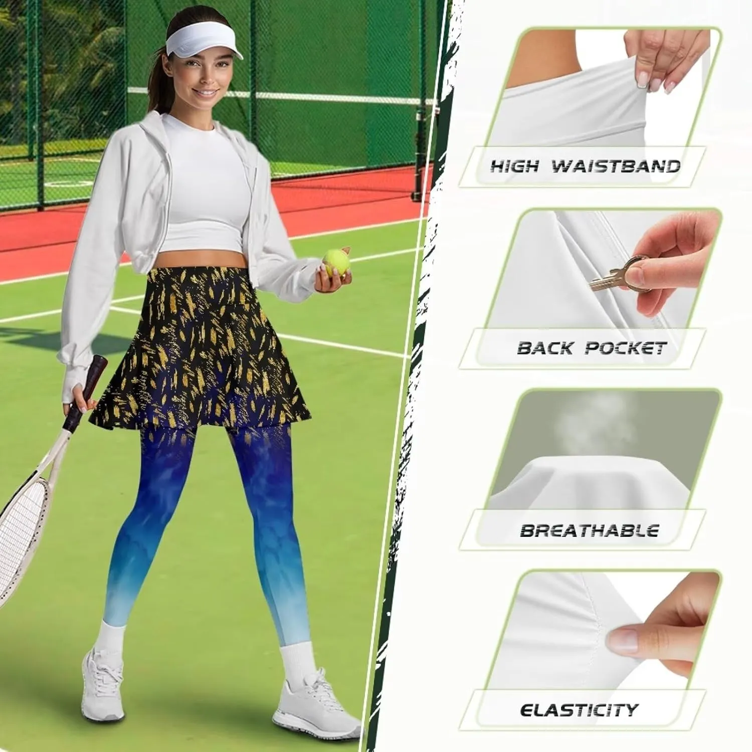Womens Yoga Leggings with Skirts Tennis Skirts with Fashionable Breathable Skirted XS-3XL