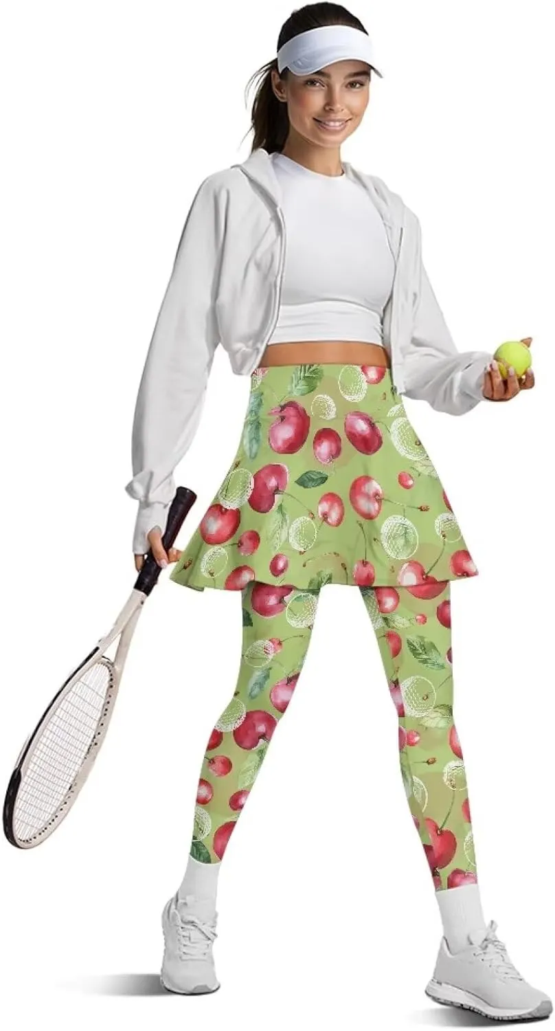 Womens Yoga Leggings with Skirts Tennis Skirts with Fashionable Breathable Skirted XS-3XL