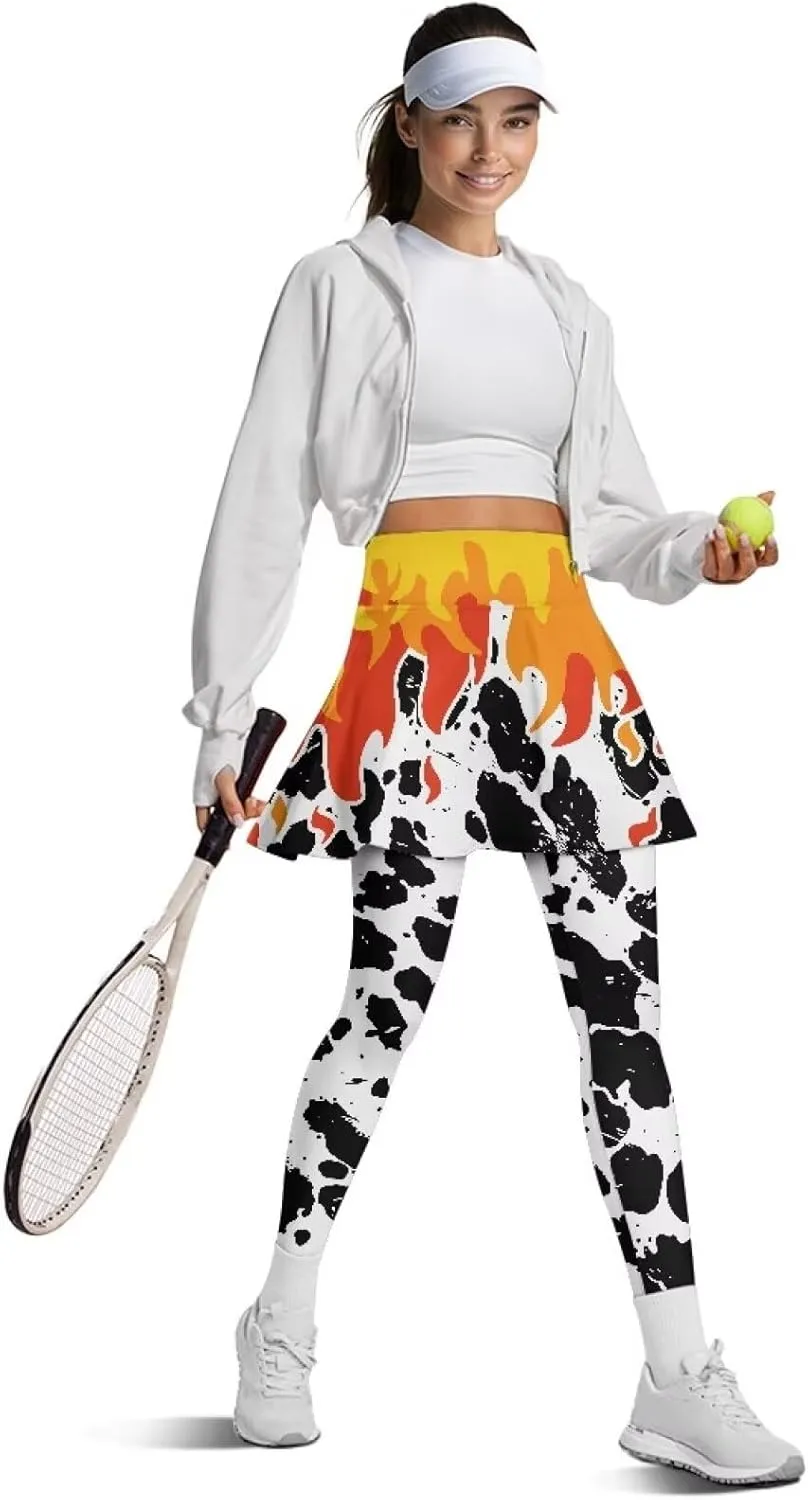 Womens Yoga Leggings with Skirts Tennis Skirts with Fashionable Breathable Skirted XS-3XL