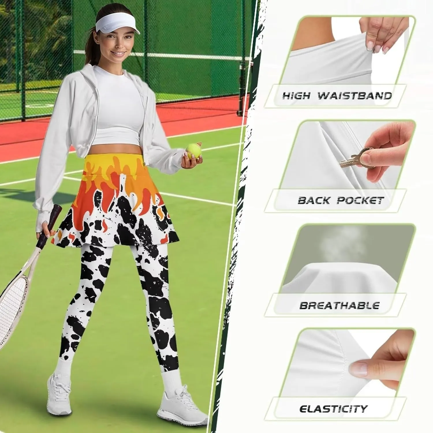 Womens Yoga Leggings with Skirts Tennis Skirts with Fashionable Breathable Skirted XS-3XL