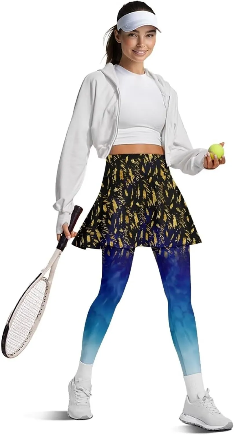 Womens Yoga Leggings with Skirts Tennis Skirts with Fashionable Breathable Skirted XS-3XL