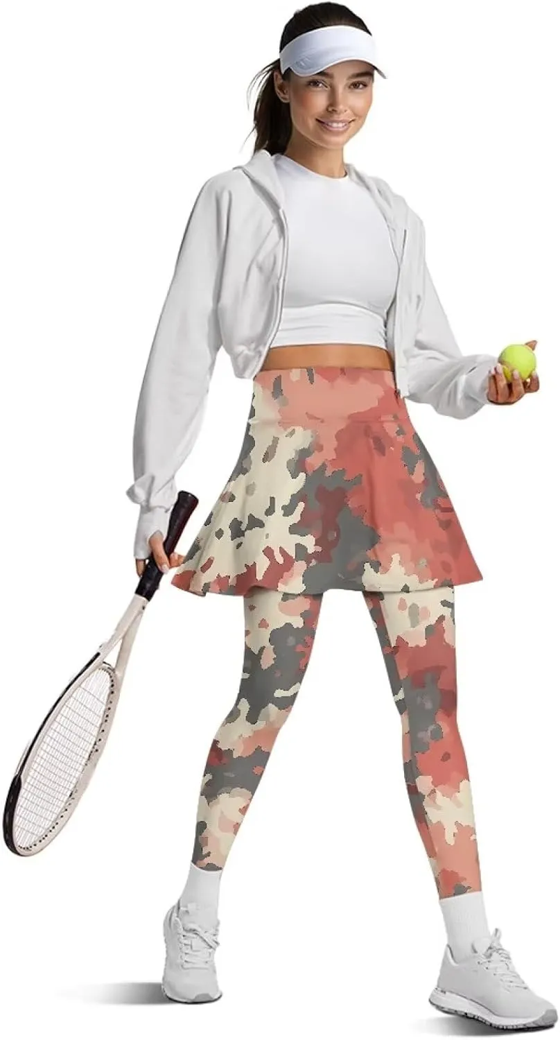 Womens Yoga Leggings with Skirts Tennis Skirts with Fashionable Breathable Skirted XS-3XL